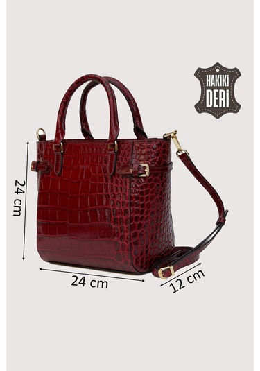 Hakiki Deri Kadın El Çantası Kırmızı Kroko Smr7922 Kırmızı Kroko