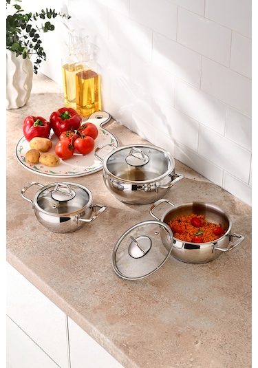 Emsan Cemre İndüksiyon Tabanlı Midi Paslanmaz Çelik Tencere Seti 6 Parça