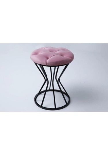 Metal Ayaklı Lüks Puf Tabure Kara Inci Pembe