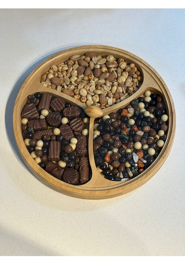 Morponi 3 Bölmeli Akrilik Kapaklı Bambu Çerezlik & Kahvaltılık 28 Cm Alg Bambu