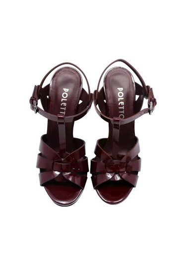 Poletto Hakiki Deri Bordo Sandalet Topuklu 6564 210-879 Bordo
