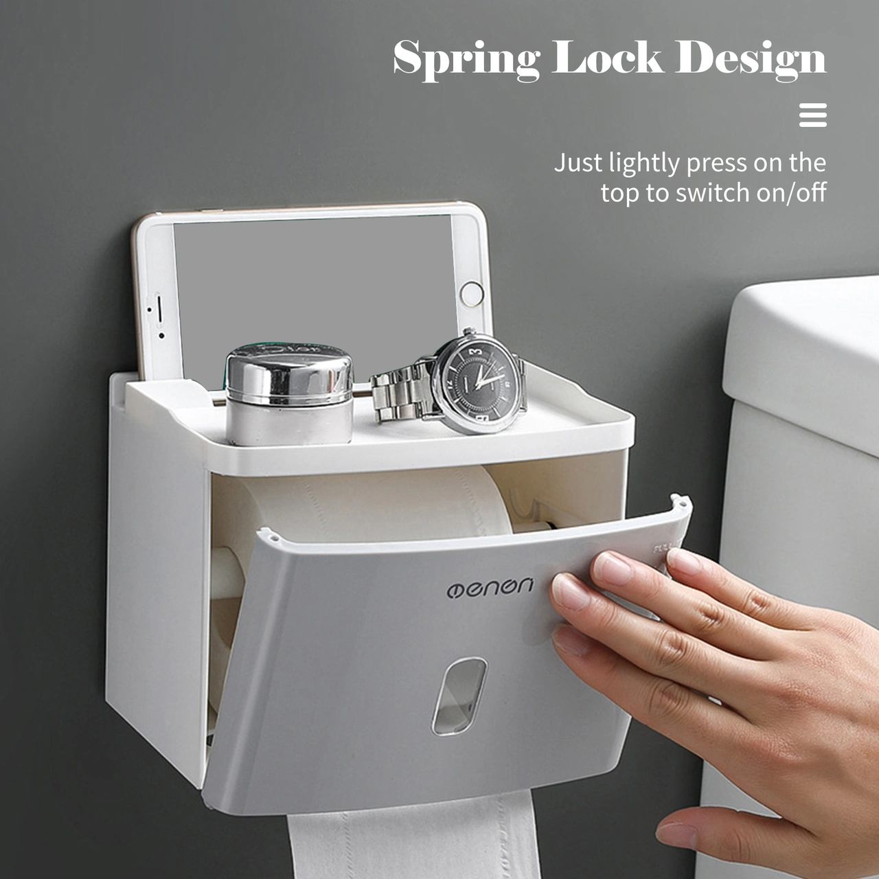 Youmex Gri Duvar Tipi Multifonksiyon Tuvalet Kağıdı Dispenseri - Abs Malzeme, Sezerye Penceresi, Serinimli Kilit, Kolay Kurulum Paspaslı Sticker Dahil