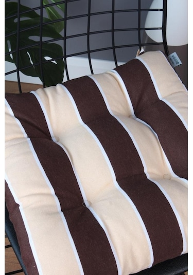 Altınpamuk Altınpamuk Beta Pofidik Kahve Krem Sandalye Minderi Bağcıklı 40X4