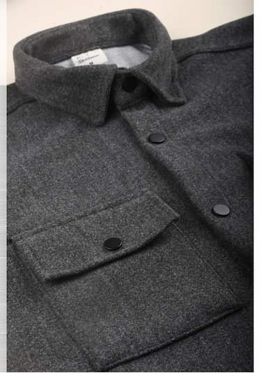 Deepsea Erkek Füme Kaşe Ceket Mont Rahat Kesim Cepli Çıtçıtlı Ceket 2500559 Füme