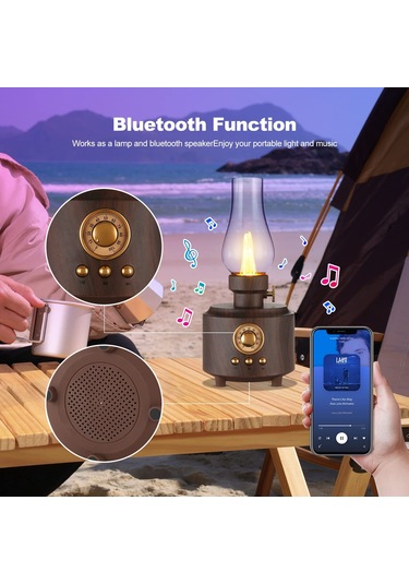 Geeksen Retro Şamdan Şeklinde Bluetooth Hoparlörlü Taşınabilir Led Lamba - C210 Ahşap Desen