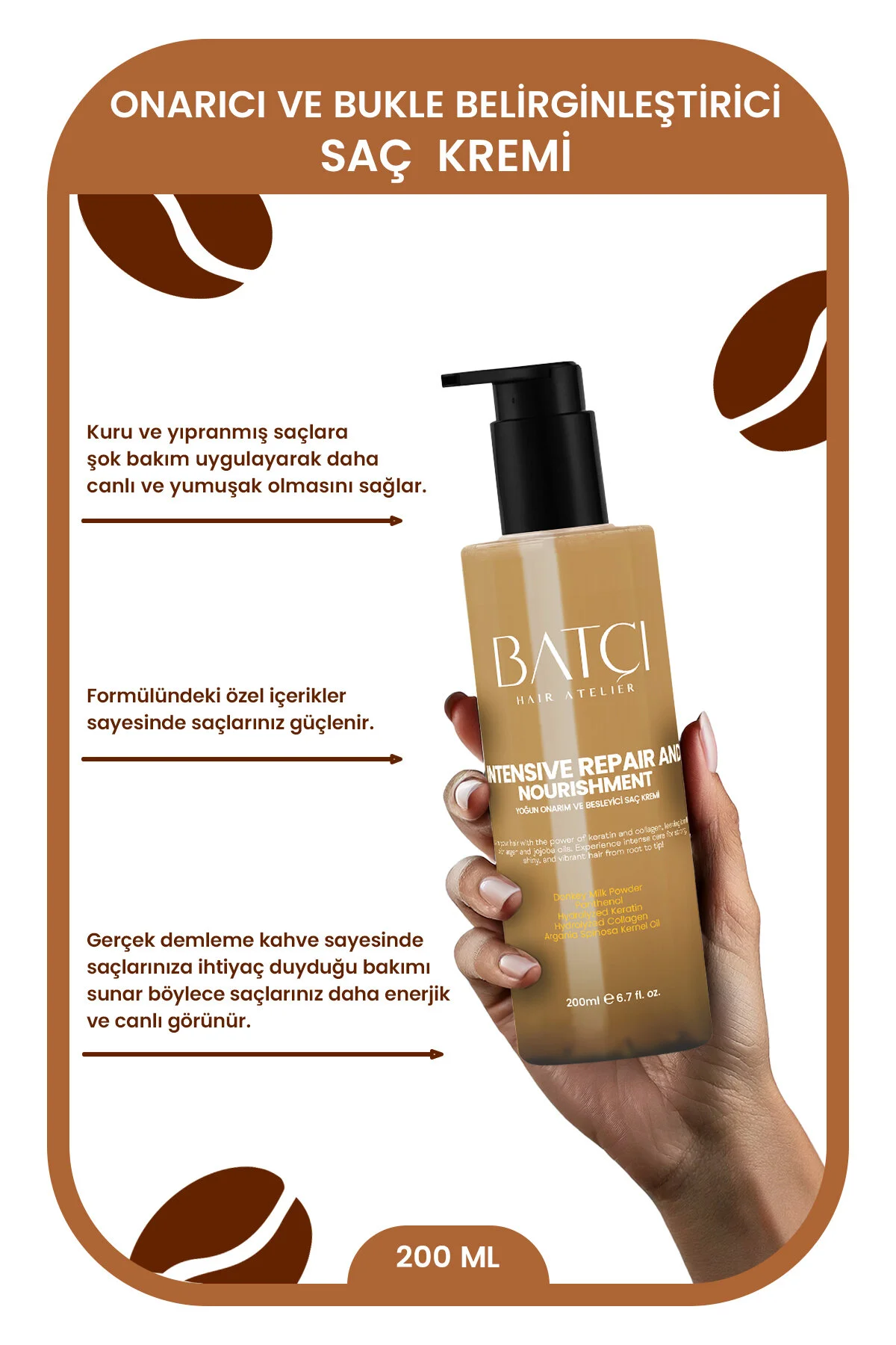 Kahve Serisi Set Kuru Ve Yıpramış Saçlar Için Şampuan Saç Bakım Kremi Ve Saç Bakım Fön Sütü Kuru - Yıpranmış