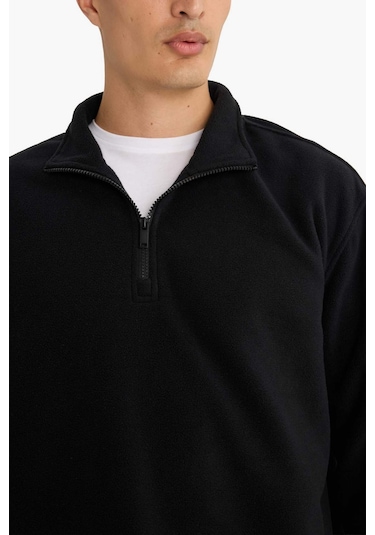 Defacto Relax Fit Yarım Fermuarlı Polar Sweatshirt F0448ax25aubk81 Siyah-bk81