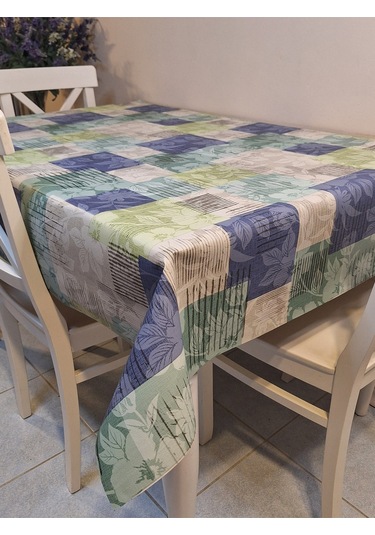 Elyaflı Pvc Muşamba - Desenli Silinebilir Masa Örtüsü Yeşil Fnt1246 Mavi