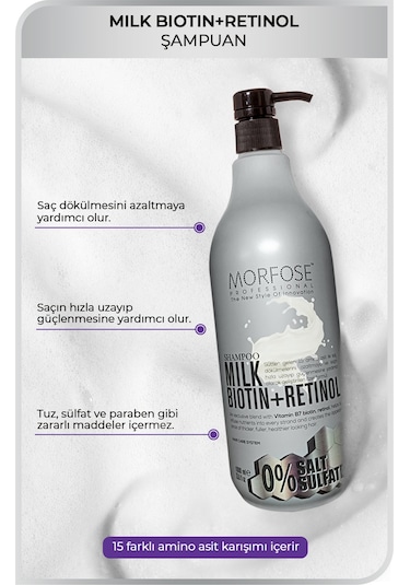 Morfose Sülfatsız Milk Biotin+Retinol İçerikli Tuzsuz Şampuan 1 L