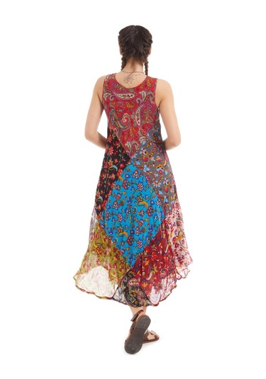 Kırmızı Patchwork Vual Yazlık Elbise