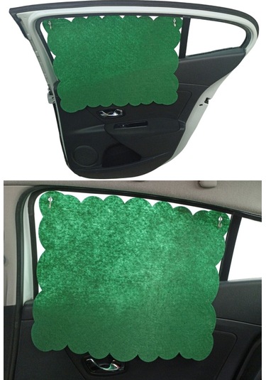 Oto Güneşlik Perdesi Yan Cam Araç Arka Koltuk Emzirme Örtüsü Yeşil Keçe Vantuzlu Tutucaklı 1 Adet