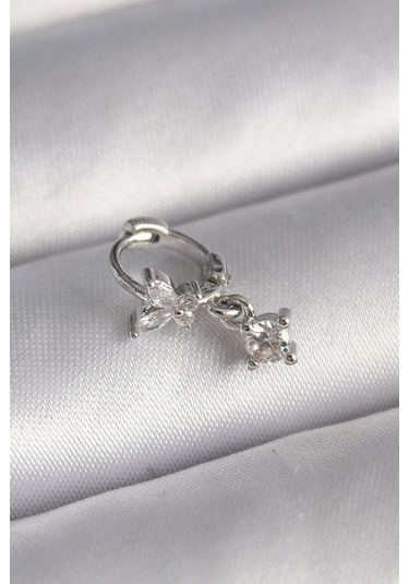 316l Çelik Gümüş Renk Zirkon Taşlı Kelebek Model Sallantı Detay Çok Renkli