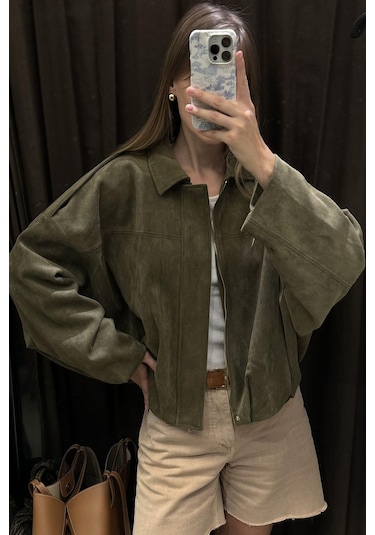 Prifaldi Süet Görünümlü Bomber Ceket Haki