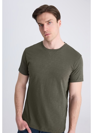 Twn Slim Fit Haki Düz %100 Pamuklu T-shirt 4ec1447011072 H01