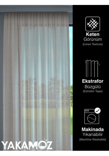 Krem Renk Keten Görünümlü Ekstraforlu Tül Perde Linen Touch Serisi Krem