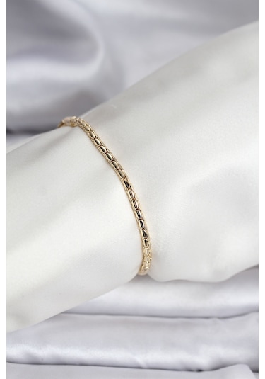 14k Gold Renk Kaplama Zincirli Model Cm Kadın Bileklik - Tj-bb8139 Gümüş