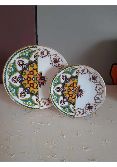 Fermato 12 Parça 6 Kişilik Porselen Pasta Ve Servis Tabağı Seti Verde Serisi Çok Renkli