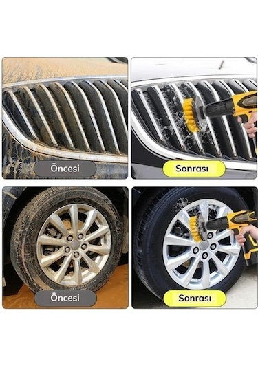 Zmc Bilişim 3lü Matkap Ucu Banyo Küvet Duşakabin Araba Tekerliği Koltuk Yıkama Temizleme Fırçası Seti