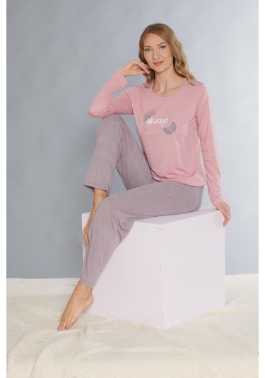 Uzun Kol Pijama Takımı Viskon Alperi 790-82 Pembe