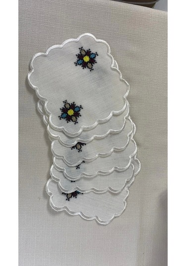 Nivemeshome Kanaviçe Nakışlı Kare 6 Adet Keten Kokteyl Peçetesi Kahve Yanı Sunumluk Çok Renkli