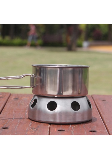 Youtek 410 Paslanmaz Çelik Taşaklı Alkol Ocağı - 4kg Yük Taşıma, Hafif 120g , Çıkışlı Tasarım, Kamp Ve Piknik İçin Sıcak Kaynağı Gümüş