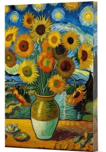 Van Gogh 10 Ayçiçekleri Çizgili Defter Yan Baskılı Siyah