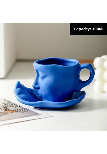 Xiyyadms Kollektif Yüz Desenli Seramik Espresso/çay Bardağı - 100ml Mavi, Özel Günler İçin Kaliteli Hediyelik Ürün, Isı Saklama Özelliği
