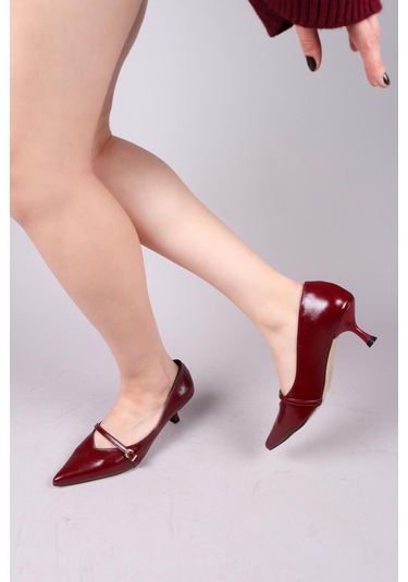Cortez V Dekolteli Biyeli Stiletto Bordo-8351 Bordo