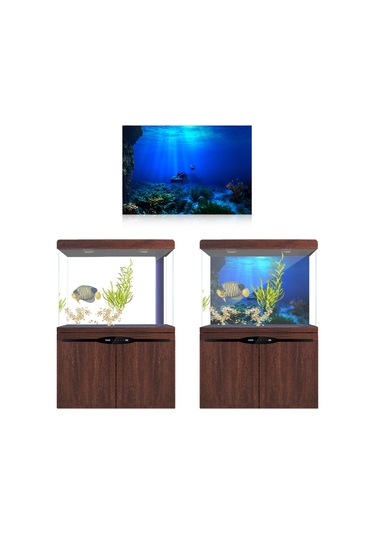 Yaozixa Akvaryum Arka Plan Dekorasyonu 122x61cm - Su Geçirmez Pvc, Deniz Dünyası Deseni, Otomatik Yapışkan, Kolay Kurulum Diğer