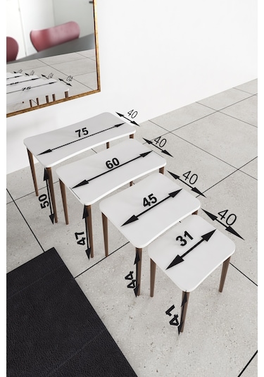 Selena 4lü Zigon Sehpa Ahşap Ayaklı Salon Seti Çay Sehpası Çam