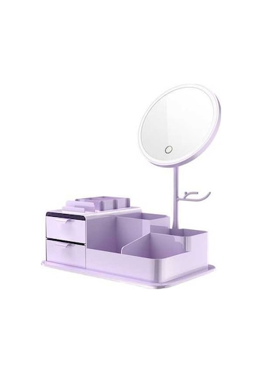 Novahub Aynalı Çekmece Tipi Kozmetik Raflı Saklama Kutusu Mor Mor