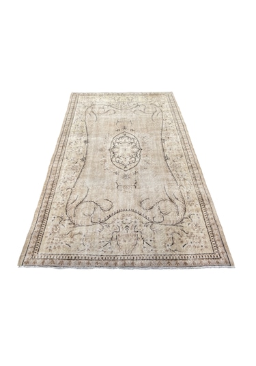 El Dokuma Vintage Salon Halısı 170x285 Krem Kahve Eskitme Halı Kahverengi - Krem
