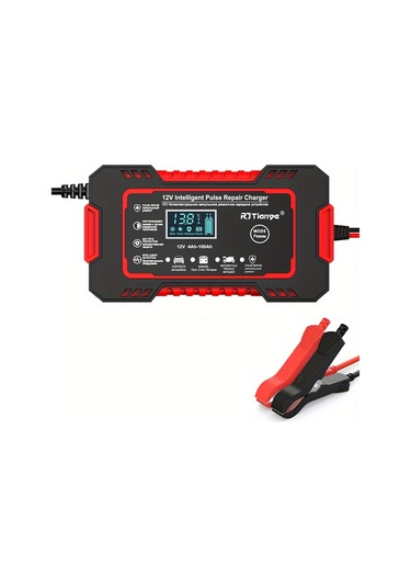 Yaozixa 12v Akıllı Akü Şarj Cihazı 4-100ah - Agm/gel/sla/ıslak Aküler İçin, Sıcaklık Tamiri, Lcd Ekranlı, Tüberkül Koruma - Kırmızı Avrupa Standartı