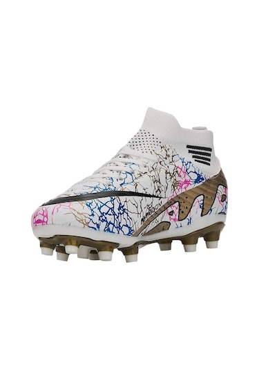 Çoraplı Bilekli Boğazlı Krampon Futbol Ayakkabısı Beyaz - Altın-beyaz - Altın Beyaz - Altın