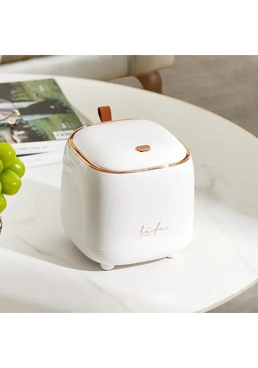 Novahub Beyaz Yeni Işık Lüks Presleme Masaüstü Çöp Tenekesi Çift Katmanlı Sehpa Bomba Kapağı Küçük Depolama Kovası Beyaz Beyaz