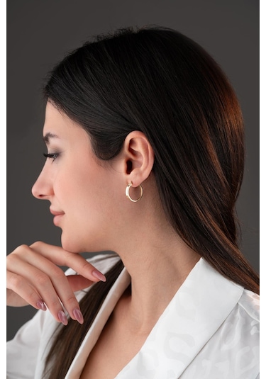 925 Ayar Gümüş Gold Kaplama Düz Sade 20 Mm Halka Şarnel Küpe Gold