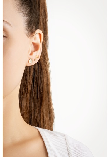 İkonik Tasarımlar 18 Ayar Sarı Altın Kaplama Gümüş Çoklu Küpe Sarı