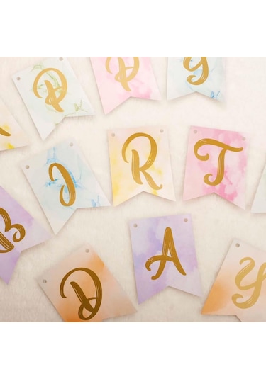 Makaron Zemin Happy Birthday Gold Banner