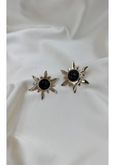 Bb İthal Siyah Güneş Küpe Altın - Siyah