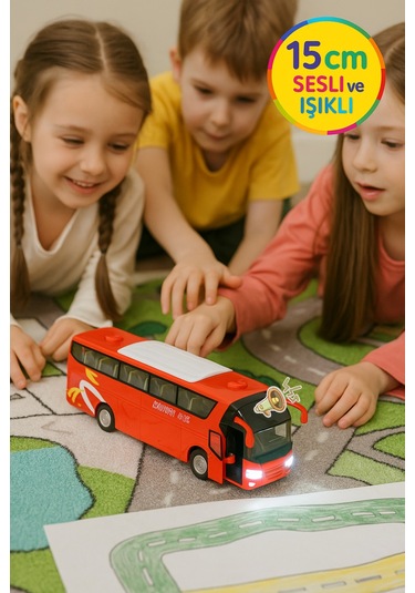 Lüks Işıklı Sesli Kapıları Ve Bagajı Açılan Yumuşak Lastikli Tur Tatil Otobüsü 15 Cm - Kırmızı
