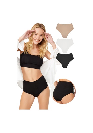 Yüksek Bel Basic Lazer Kesim Bikini Külot 3'lü Paket - 6 çok Renkli