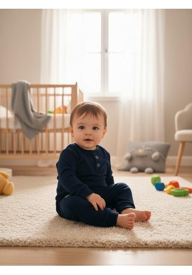 Zekids Erkek Çocuk Pamuklu Lastikli Duble Paça Eşofman Altı-16388 Lacivert