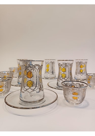 Gümüş Yaldızlı Çay Seti 18 Parça Pax Model Platin Renkli