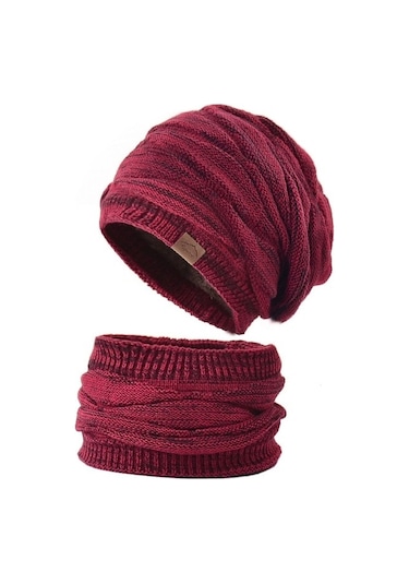 Kadınlar İçin Şık Ve Sıcak Kışlık Bere Şapka Atkı Seti, Soğuk Havalara Özel Kombin Kırmızı