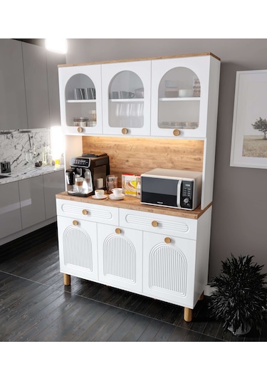 Rosa Kahve Köşesi - 140 Cm Mdf Mutfak Dolabı - Led Aydınlatmalı -