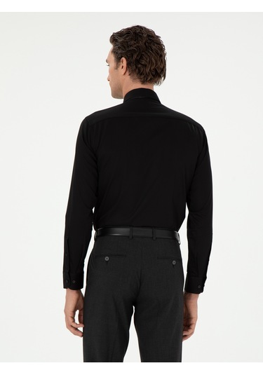 Cacharel Siyah Slim Fit Pamuklu Klasik Gömlek