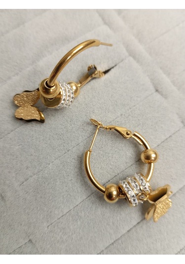 Kelebek Model Zirkon Taşlı Gold Renk Küpe Gold