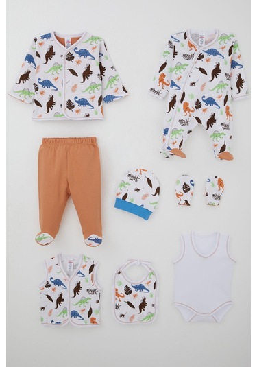 Breeze Erkek Bebek Hastane Çıkışı 8 Li Dinozor Krallığı 0-3 Ay, Beyaz Beyaz