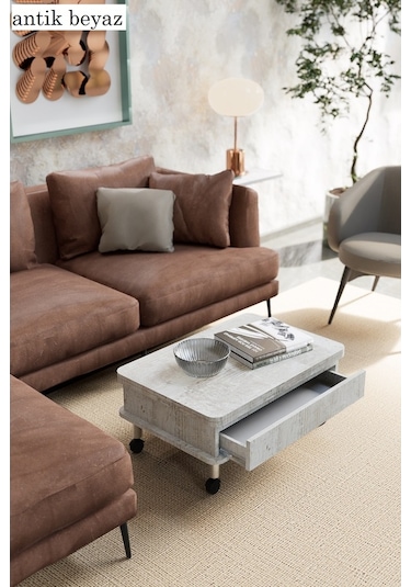 Oslo Akıllı Sehpa Tekerli Çekmeceli, Modern Yemek Masası