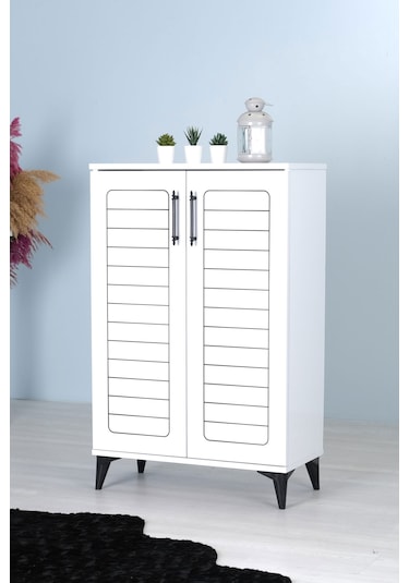 Luna 2 Kapaklı 4 Bölmeli Modern Ayakkabılık - Beyaz 70x108x35 C
